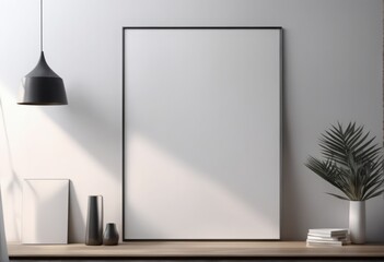 empty modern poster frame in modern interior. mockup, 3D rendering empty modern poster frame in modern interior. mockup, 3D rendering modern empty poster frame with white wall and wood floor, interior
