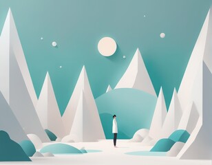 winter landscape in the mountains. vector illustration. winter landscape in the mountains. vector illustration. man walking on the mountain with snowy trees.