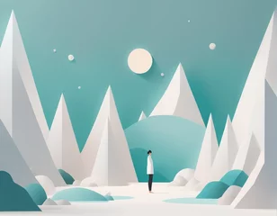 Rollo Berge winter landscape in the mountains. vector illustration. winter landscape in the mountains. vector illustration. man walking on the mountain with snowy trees.