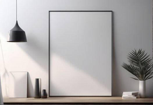 empty modern poster frame in modern interior. mockup, 3D rendering empty modern poster frame in modern interior. mockup, 3D rendering modern empty poster frame with white wall and wood floor, interior