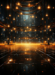 Fototapeta premium Backdrop With Illumination Of Orange Spotlights For Flyers realistic image ultra hd high design 