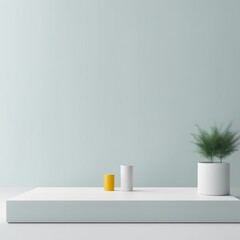 Obraz na płótnie Canvas minimal podium display for product. minimal podium display for product. white and gray empty room with yellow and gray geometric shapes, abstract geometric shape for your product, 3D rendering illustr