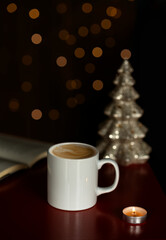 Coffee and Reading, Enjoying Christmas with a hot drink and a book. Christmas Break.