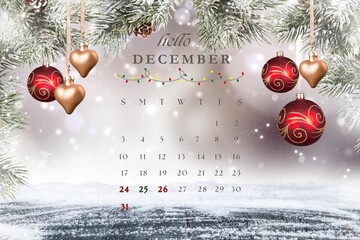 Hello December calendar - obrazy, fototapety, plakaty