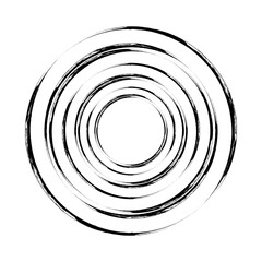 Black grunge stripes in circle form. Distress grainy urban texture of stains, ink, dots, stripes, scratches. Spiral vector illustration. Design element for banner, poster, grungy effect