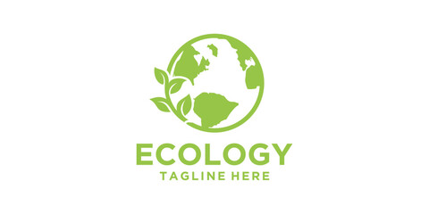 Modern ecological globe design .environmental logo with green leaves, green globe logo. green world. green earth - obrazy, fototapety, plakaty