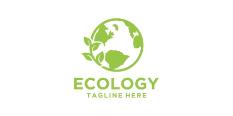 Fotobehang Modern ecological globe design .environmental logo with green leaves, green globe logo. green world. green earth © zulfan