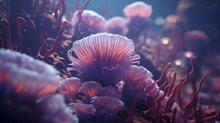 Fototapeta na wymiar A surreal underwater landscape where Amethyst Anemones take on mesmerizing shapes and patterns.