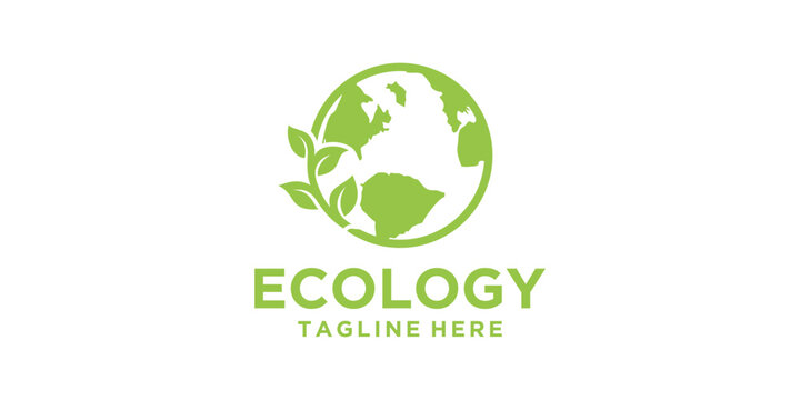 Modern ecological globe design .environmental logo with green leaves, green globe logo. green world. green earth