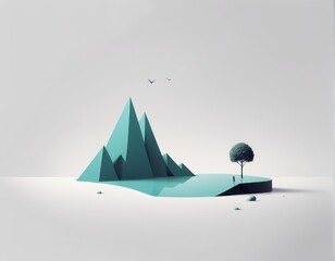 3D illustration of a white paper plane with a tree 3D illustration of a white paper plane with a tree 3D rendering of the mountain landscape in the mountains