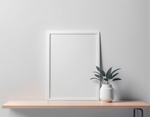 modern white poster on the wall with plant, empty picture frame. 3D rendering modern white poster on the wall with plant, empty picture frame. 3D rendering blank picture frame on white wall background