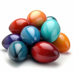 Perfect colorful Easter eggs painted in different colors on a white background