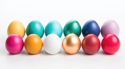 Perfect colorful Easter eggs painted in different colors on a white background