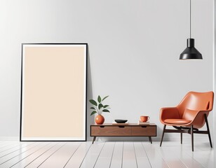 interior of light living room with blank poster and frame on white background. mockup 3D rendering interior of light living room with blank poster and frame on white background. mockup 3D rendering mo