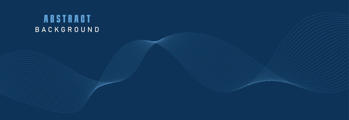 Vector data technology background. Dotted halftone waves connecting dots and lines on a blue background.