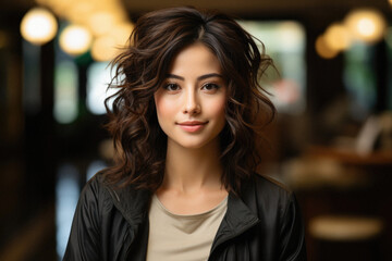 Obraz premium Portrait of a beautiful asian woman with long hair on background.