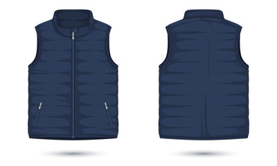 Men's zipper vest mockup front and back view. Vector illustration - obrazy, fototapety, plakaty