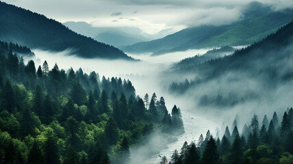 foggy morning in the Carpathians in autumn.