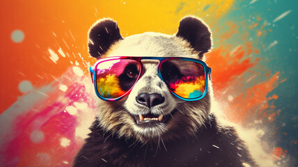 funny panda in sunglasses with paints