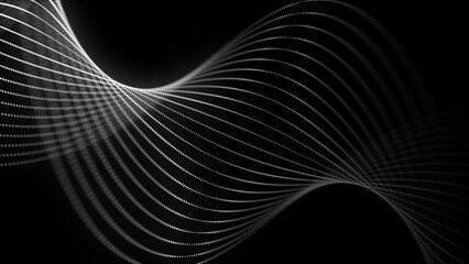 Abstract wave with light on black background. Science background with moving dots. Network connection technology. Digital structure with particles. 3d rendering.