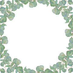 Naklejka premium Watercolor round frame of mint green eucalyptus branches. Hand drawn floral illustration for wedding invitations, print products, floristic, beauty salon. Clip art for greetings, prints, lables, cards