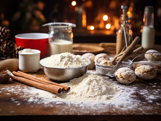 A Photo of a Holiday Baking Scene With a Flour-Dusted Counter and a Rolling Pin