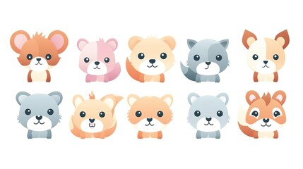 Fototapeta premium Colorful set of little cartoon animals characters