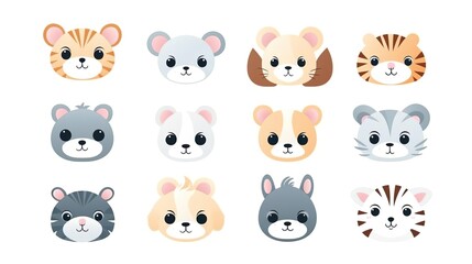 Colorful set of little cartoon animals characters