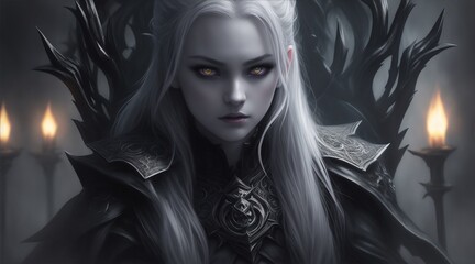 Mysterious woman with white hair, vampire queen - obrazy, fototapety, plakaty