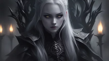 Fotobehang Mysterious woman with white hair, vampire queen © Allumy