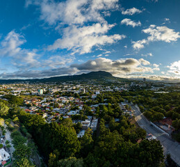 Obraz premium Aerial view of a big mountain at sunset. The beautiful city of Tuxtla Gutierrez in Mexico. 