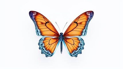Very beautiful blue orange butterfly in flight isola
