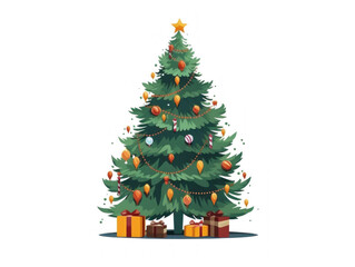 Fototapeta premium painted Christmas tree decorated with balls and candles isolated on white background
