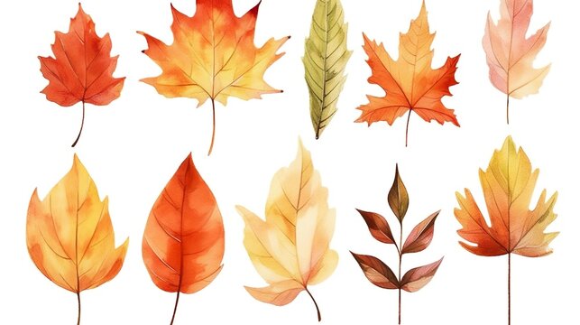 Beautiful autumn leaves watercolor set great design