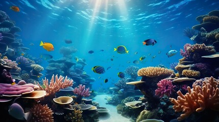 beautiful underwater scenery with various types of f