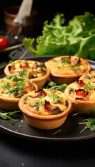 Realistic food photo of vegetarian mini quiches.