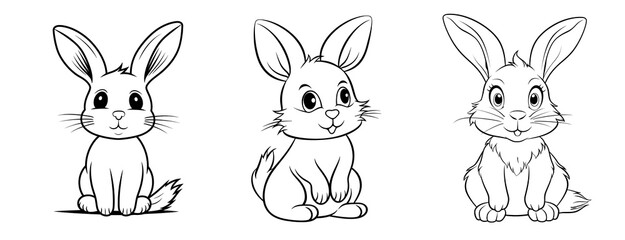 Cute hare or rabbit, simple thick lines kids and preschool children cartoon coloring book pages. Generative AI - obrazy, fototapety, plakaty