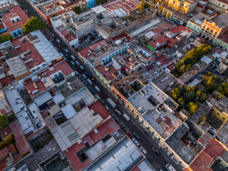 Beautiful aerial view of the city of Puebla in Mexico. Amazing sunset.