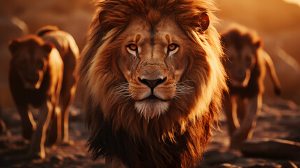 Un clan de Lion dans la savane Africaine