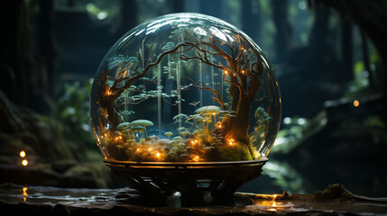 Ecosystème vivant dans une boule en verre - obrazy, fototapety, plakaty