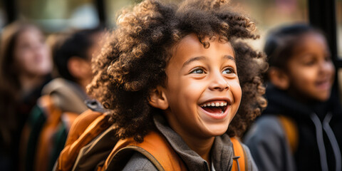 Joyful Anticipation: Kids and Adults Settle in for School Bus Journey