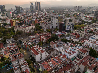  Beautiful aerial view of the capital of Mexico city of Mexico City at sunset.