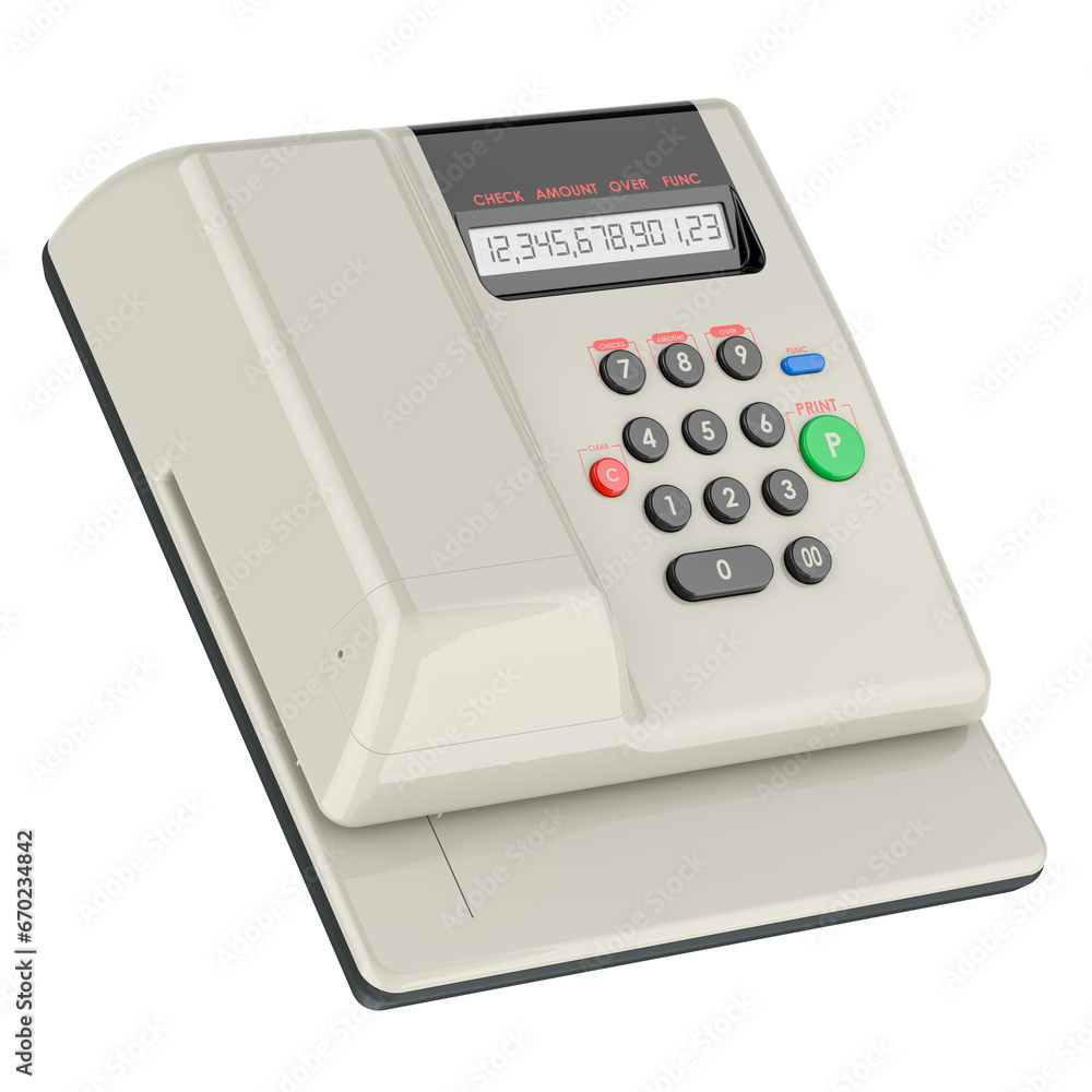 Poster electronic check writer, 3d rendering isolated on transparent background