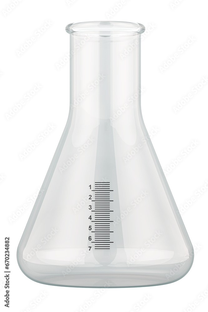 Poster empty conical flask, chemistry laboratory glassware. 3d rendering isolated on transparent background