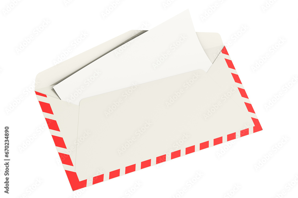 Poster opened envelope and letter inside, 3d rendering isolated on transparent background