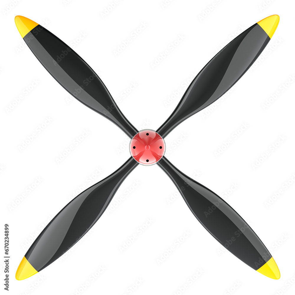 Poster airplane propeller with 4 blades, 3d rendering isolated on transparent background