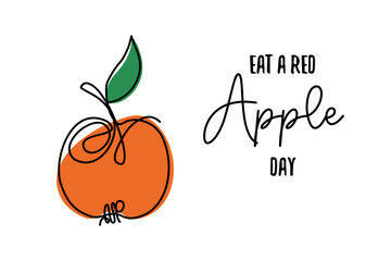 Eat a Red Apple Day banner or card. Vector illustration with line art style red apple. National holiday, December 1. 