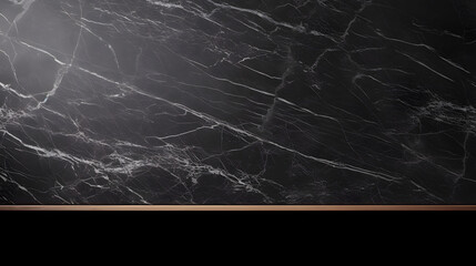 Empty table marble black countertop on black wall background