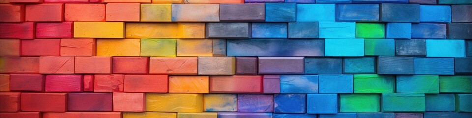 Colorful blocks of wood with a rainbow background. Generative AI.