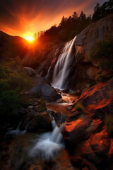 Fototapeta na wymiar A beautiful sunset in the waterfall generative AI